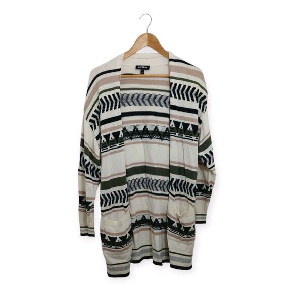 Express Women's Size Small Cardigan Sweater Duster Aztec White Cream - Picture 1 of 7